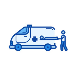 Wall Mural - Ambulance vector line icon isolated on white background. Ambulance line icon for infographic, website or app. Blue icon designed on a grid system.