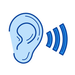 Poster - Hearing vector line icon isolated on white background. Hearing line icon for infographic, website or app. Blue icon designed on a grid system.