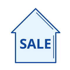 Wall Mural - House for sale vector line icon isolated on white background. House for sale line icon for infographic, website or app. Blue icon designed on a grid system.