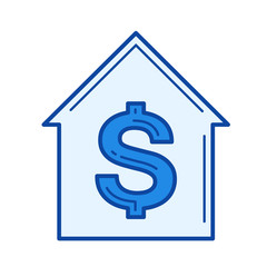 Sticker - Buy a house vector line icon isolated on white background. Buy a house line icon for infographic, website or app. Blue icon designed on a grid system.