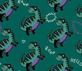 Wall Mural - Cartoon dinosaurs seamless pattern for kid