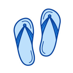 Sticker - Beach slippers vector line icon isolated on white background. Beach slippers line icon for infographic, website or app. Blue icon designed on a grid system.