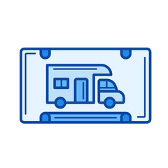 Sticker - RV parking vector line icon isolated on white background. RV parking line icon for infographic, website or app. Blue icon designed on a grid system.