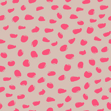 Paint Brush Stroke Spots Seamless Vector Pattern. Hand Drawn Pink Speckles And Dots Texture. Background For Print, Textile, Fabric, Wallpaper, Card, Poster, Home Decor, Packaging, Wrapping.