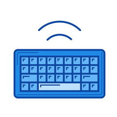 Poster - Wireless keyboard vector line icon isolated on white background. Wireless keyboard line icon for infographic, website or app. Blue icon designed on a grid system.