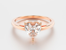 3D Illustration Rose Gold Engagement Ring With Diamond Heart With Reflection