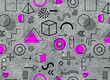 © kirasolly - Geometric memphis pattern for fashion and wallpaper. Universal colorful decorative geometrical forms on dirty old background