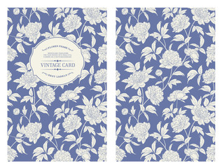 invitation card with flowers on blue background. blossom design for you personal cover. peony patter