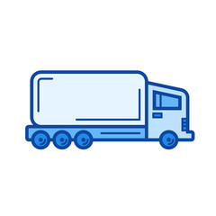 Sticker - Semi-truck vector line icon isolated on white background. Semi-truck line icon for infographic, website or app. Blue icon designed on a grid system.