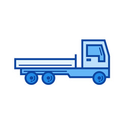 Sticker - Flat bed truck vector line icon isolated on white background. Flat bed truck line icon for infographic, website or app. Blue icon designed on a grid system.