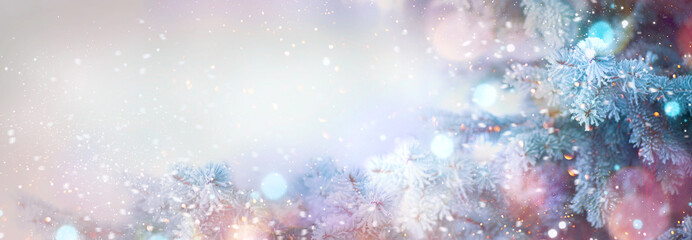 winter tree holiday snow background. beautiful christmas border art design