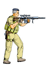 soldier with a sniper rifle,illustration,art,design,logo,color