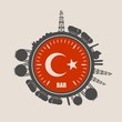 Circle with energy relative silhouettes. Design set of natural gas industry. Objects located around the manometer circle. Flag of the Turkey