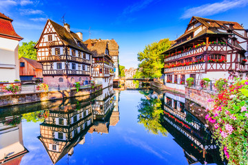 Strasbourg, Alsace, France. Traditional half timbered houses of Petite France.