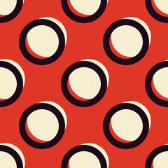 Red and white stylish retro polka dots seamless vector pattern. Ringed circles texture. Classy vintage repeated background for print, textile, or web use. 