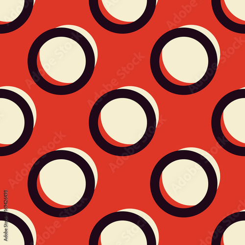 Cotton fabric Red and white stylish retro polka dots seamless vector pattern. Ringed circles texture. Classy vintage repeated background for print, textile, or web use.