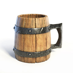 Wooden mug, tankard 3d rendering