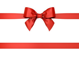 red gift ribbon bow isolated on white background . 3d rendering.