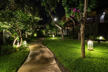 Abstract Walkway In The Garden In Night