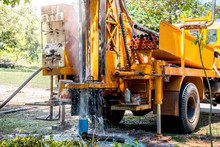 Ground Water Hole Drilling Machine Installed On The Old Truck In Thailand. Ground Water Well Drilling.
