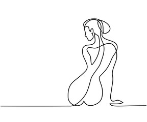 Wall Mural - Continuous line drawing. Woman sitting back. Vector Illustration