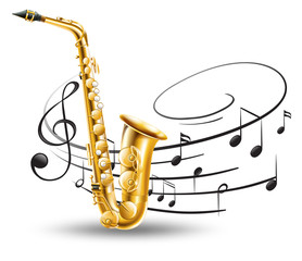 Poster - Saxophone with music notes in background