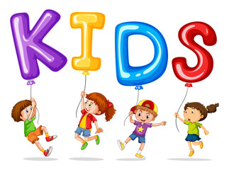 Wall Mural - Kids with colorful balloons for word kids