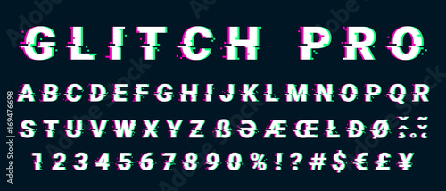 Fotografía Glitch distorted font letter set with broken pixel effect