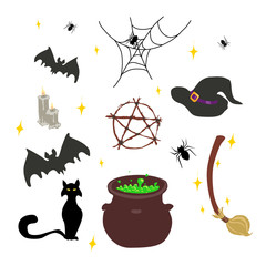 Wicca witchcraft vector illustration set