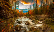 The mountain river. Autumn landscape. Journey to the mountains.