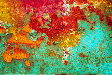 Rusty Multicolored Background. Motley Rusty Metal Texture. Abstract  Rusty Metal   Colorful Background For Design.  Grunge Wall Texture.  Rusty Metal Surface.