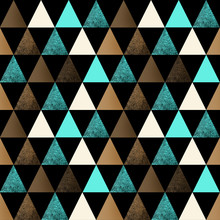 Seamless Geometric Pattern. Brown, Black, Turquoise Triangles.