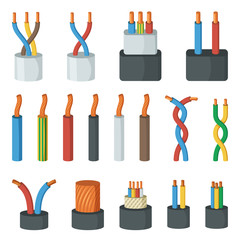 Poster - Electrical cable wires, different amperage and colors. Vector illustrations in cartoon style