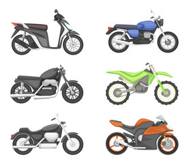 Wall Mural - different types of motorcycles. vector set illustrations in cartoon style