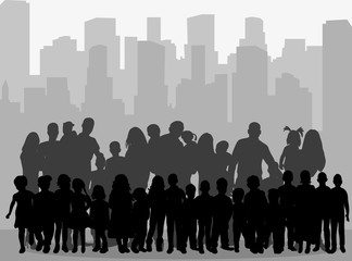 Wall Mural - vector, isolated crowd of people standing with children