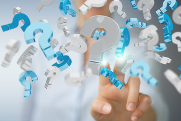Fototapete - Businesswoman using 3D rendering question marks