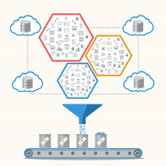 Wall Mural - Business intelligence processing and Database management concept.