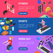 © bigmouse108 - Gym Exercise Equipment Banner Horizontal Set Isometric View. Vector