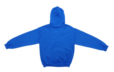 Wall Mural - spread blank hoodie sweatshirt color blue back view on white background