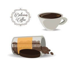 Wall Mural - flat set icon jar and cup of coffee vector illustration