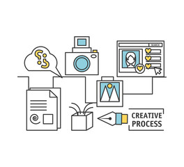 Sticker - process ideas to creative imagination and innovation vector illustration