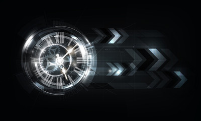Wall Mural - abstract futuristic technology background with clock concept and time machine, vector illustration