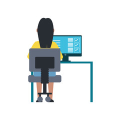 Sticker - woman working with computer icon vector illustration graphic design