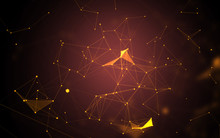 Orange Abstract Polygonal Space Background With Low Poly Connecting Dots And Lines - Connection Structure - Futuristic HUD Illustration Background