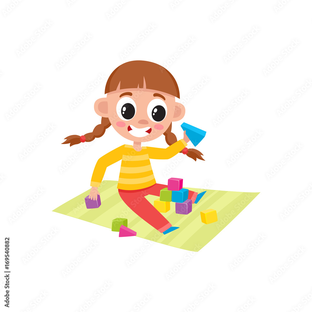 Gamesageddon Stock Little Girl Playing With Wooden Blocks