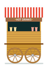 Street Food Cart Vector Illustration. Hot Drinks. Isolated Illustration On White Background. Flat Style Illustration