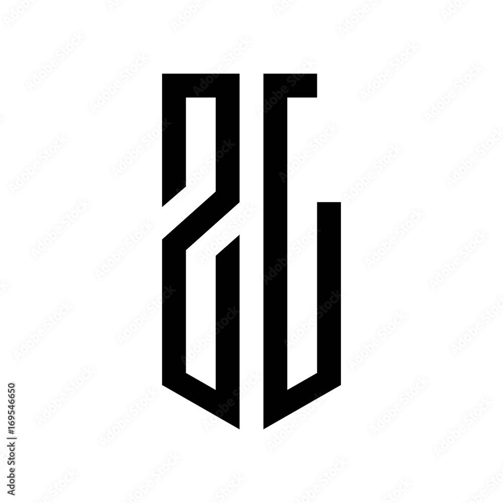 initial letters logo zl black monogram pentagon shield shape Stock ...