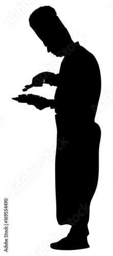 Chef vector silhouette illustration isolated on white background. Cook at work in restaurant