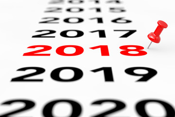 Aufkleber - New 2018 Year Sign with Red Pin Marker. 3d Rendering