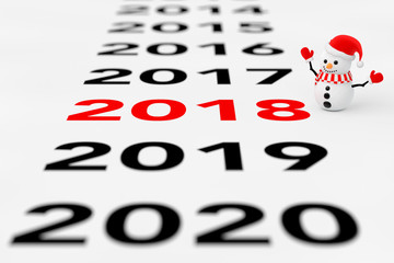 Aufkleber - New 2018 Year Sign with Snowman. 3d Rendering